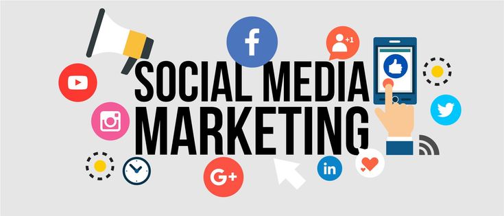 Social media icons representing business growth and marketing success.