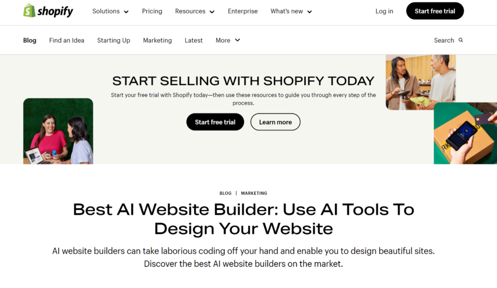 Shopify website builder dashboard showing easy tools to design and manage an online store.