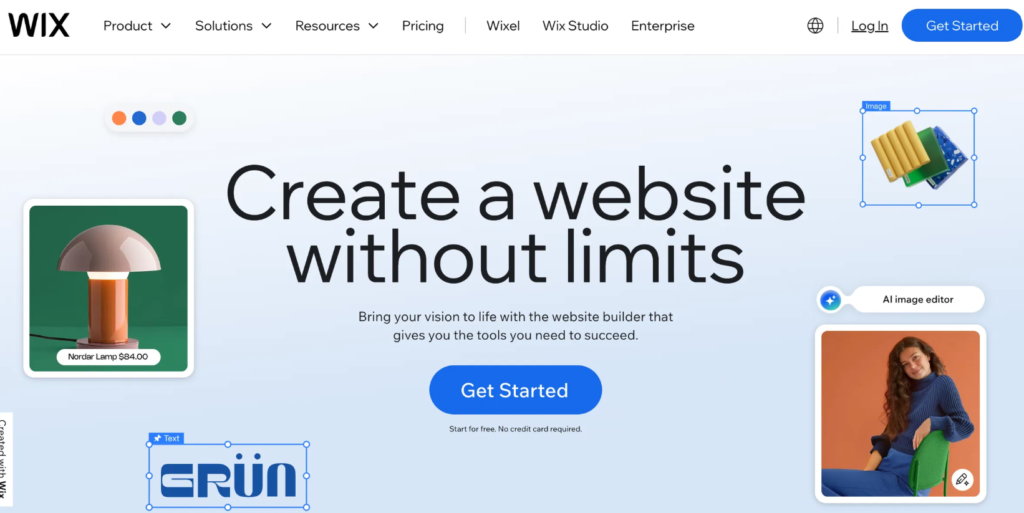 Wix website builder dashboard with drag-and-drop design tools.