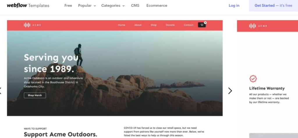 Webflow website builder dashboard showing visual design tools for creating responsive, professional websites.
